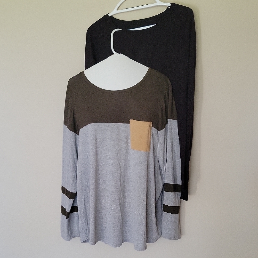 Moa Moa Black and Gray Boxy Long Sleeve Blouse